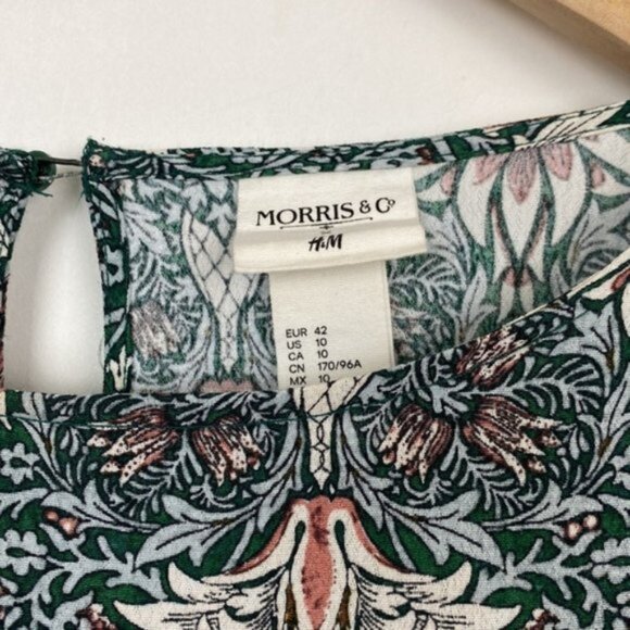 H&M x William Morris & Co 10 Floral Print Top Blouse Green Blue Burgundy - Picture 5 of 12